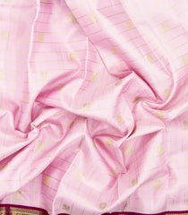 Baby Pink Handloom Korvai Kanchipuram Silk Saree With Zari Checks & Buttas-KA16288