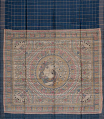 Indigo Handloom Dupion Silk Saree With Checks & Printed Pallu-DS0602