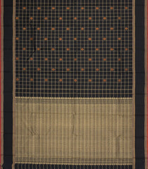 Black Handloom Kanchipuram Silk Saree With Zari Checks & Buttas-KA15271