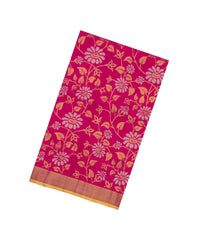 Hot Pink Handloom Uppada Silk Saree With Floral Vine Zari Motifs-UP0359