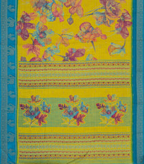 Mustard Printed Synthetics Dola with Zari Stripes & Contrast Border-BL5146