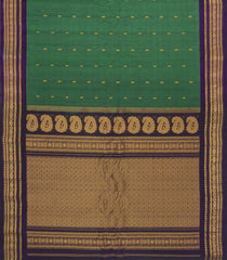 Dark Green Handloom Gadwal Silk Cotton Saree With Buttas & Contrast Border -GA0470