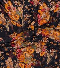 Black Printed Crepe Silk Saree With Floral Motifs-PS0888