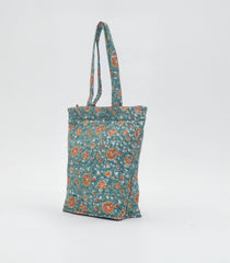 Cyan Handmade Tote Bag With Printed Motifs (14"H X 10"W X 8"D)-ACS1057