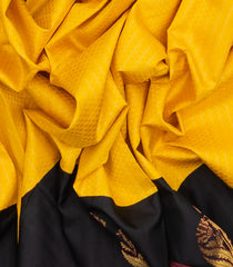 Yellow Handloom Korvai Kanchipuram Silk Saree With Stripes & Square Motifs-KA13178