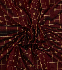 Dark Maroon Handloom Silk Cotton Saree With Zari Checks & Buttas-SC4546
