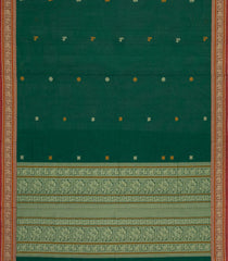 Dark Green Handloom Village Cotton Saree With Buttas-VC1659