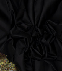 Black Handloom Kanchipuram Silk Saree With Meena Floral Motifs-KA12725