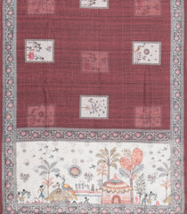Brown Printed Art Linen Saree With Zari Checks-BL6074