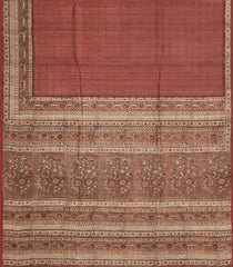 Brown Woven Tussar Silk Saree With Checks & Printed Floral Motifs-TU3083