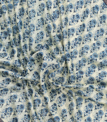 Dark Blue Printed Chanderi Cotton Saree With Zari Border-CC1587