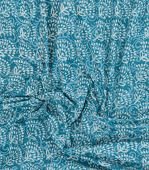 Cyan Printed Jaipur Cotton Saree With Floral Motifs-JC1595