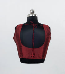 Maroon Readymade Sleeveless Blended Silk Blouse With Sweetheart Neck-RB5217