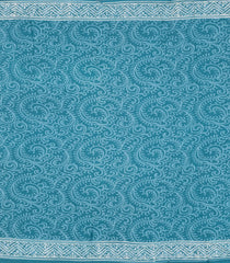 Cyan Printed Jaipur Cotton Saree With Floral Motifs-JC1595