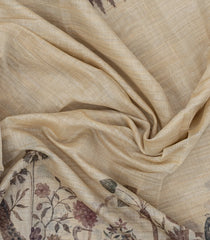 Cream Printed Synthetic Linen Saree with Jhalar-BL5339