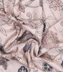 Taupe Printed Synthetic Dupion Saree With Zari Stripes & Border-SY0234