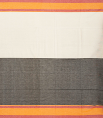 Off White & Black Handloom Bengal Cotton Saree With Floral Buttas-BG1305