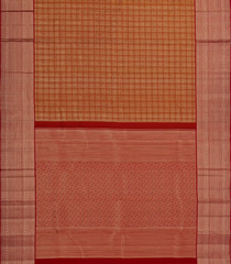 Rust Handloom Kanchipuram Silk Saree With Zari Checks-KA14747