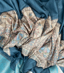 Steel Blue Woven Synthetic Manipuri Silk Saree With Printed Motifs-BL3676