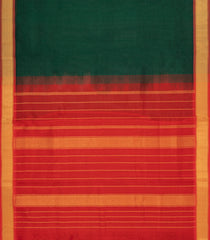 Bottle Green Handloom Silk Cotton Saree With Contrast Border-SC4488