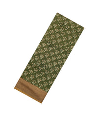 Green Printed Chanderi Cotton Saree With Zari Border-CC1621