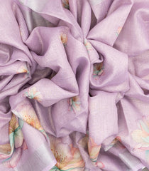 Lavender Woven Blended Linen Tissue Saree With Printed Floral Motifs-BL4181