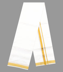 White Handloom Pure Silk 8 Yards Dhoti With Zari Border-CD1547