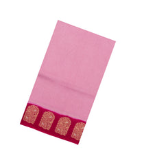 Baby Pink Woven Blended Viscose With Zari Checks-BL5558