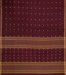 Dark Maroon Woven Tussar Silk Saree With Floral Motifs & Zari Border-TU3561