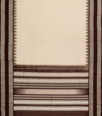 Taupe Handloom Kanchi Cotton Saree With Contrast Silk Temple Border-KC1751