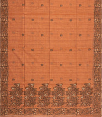 Rust Printed Synthetic Dupion Saree With Floral Motifs-BL6035