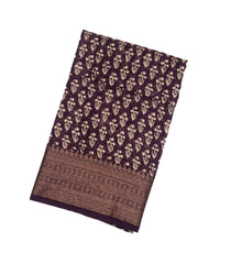 Maroon Woven Chanderi Printed Cotton Saree With zari Border