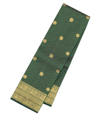 Dark Green Handloom Kanchipuram Silk Saree With Zari Checks & Buttas-KA15907