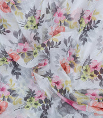 White Printed Synthetic Linen Saree With Floral Motifs-SY0181