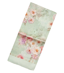 Mint Green Handloom Linen Saree With Printed Floral Motifs-LI0640