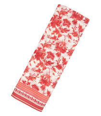 Off White Handloom Chanderi Cotton Saree With Red Printed Floral Motifs-CC1303