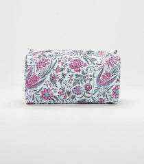 White Cotton Bagru Printed Toiletry Bag With Zipper-ACS1090