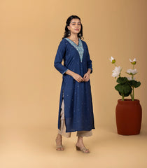 Indigo blue Festive Embroidered Kurta-KR0835