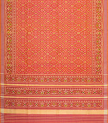 Peach Handloom Pure Silk Saree With Hand Embroidery & Ikat Border-EN2120