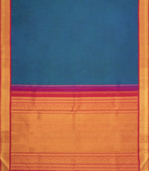 Dark Blue Handloom Kanchipuram Silk Saree With Contrast Border-KA16430