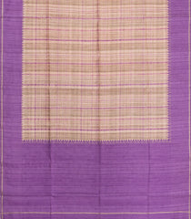 Beige Printed Synthetic Dupion Saree With Checks & Contrast Border-BL6052