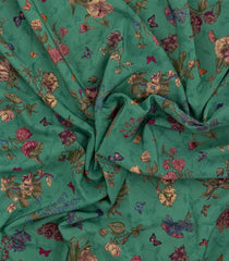 Sea Green Printed Crepe Silk Saree With Floral Motifs-PS0917