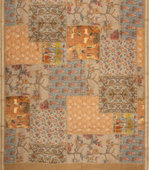 Beige Printed Chanderi Cotton Saree With Floral Motifs-CC1745