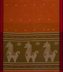 Orange Handloom Bengal Cotton Saree With Diamond Buttas-BG1938-Orange