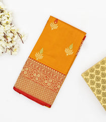 Mango Yellow Handloom Banarasi Silk Saree With Meena Floral Buttas