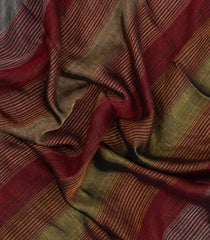 Maroon Handloom Linen Saree With Stripes-LI0733
