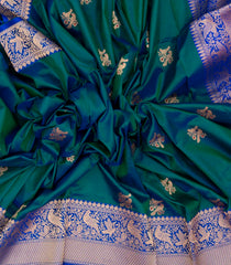Sea Green Handloom Banarasi Silk Saree With Meena Bird Buttas-BE1460