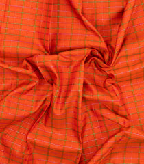 Orange Handloom Kanchipuram Silk Saree With Meena Checks-KA15015