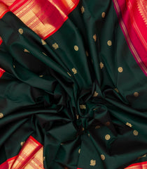 Bottle Green Handloom Korvai Kanchipuram Silk Saree With Buttas & Contrast Border-KA13012