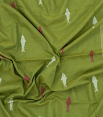 Green Handloom Bengal Cotton Saree With Fish Buttas-BG1597